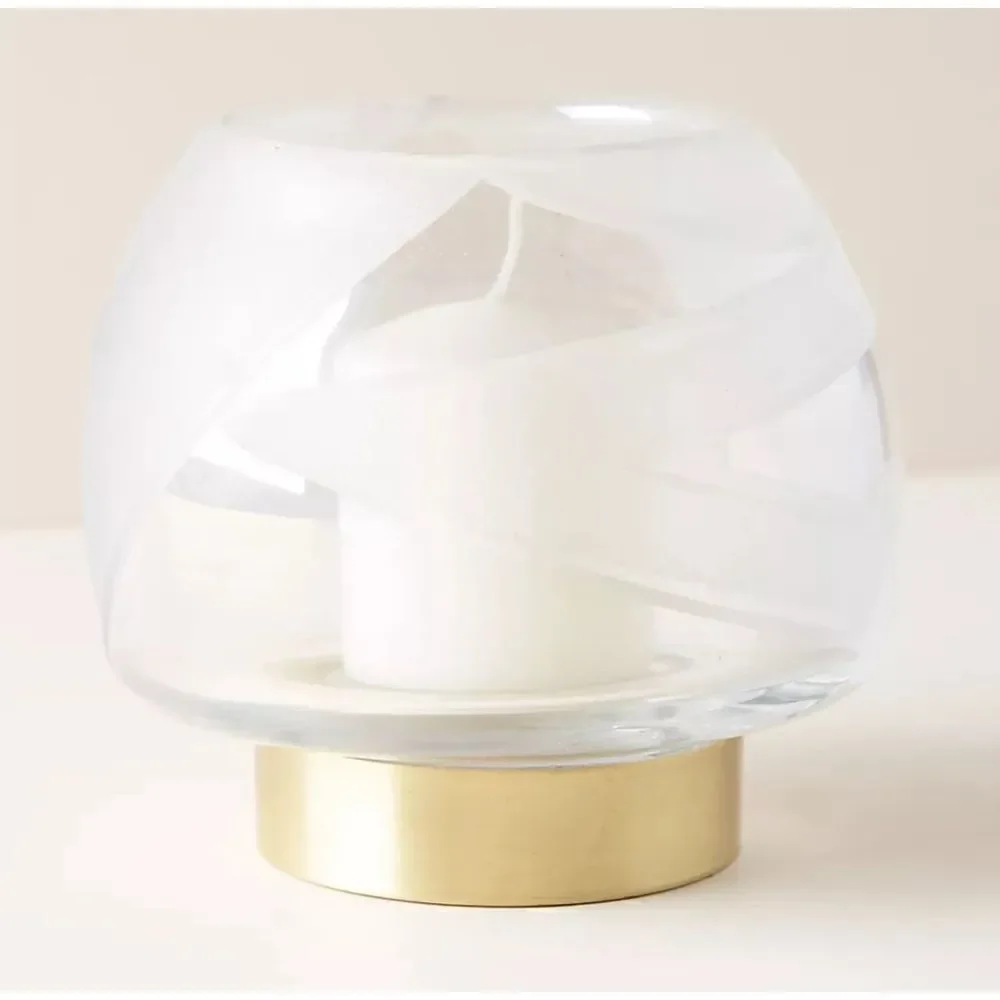 Anthropology Icy Ribbon Hurricane Candle Holder/ RARE